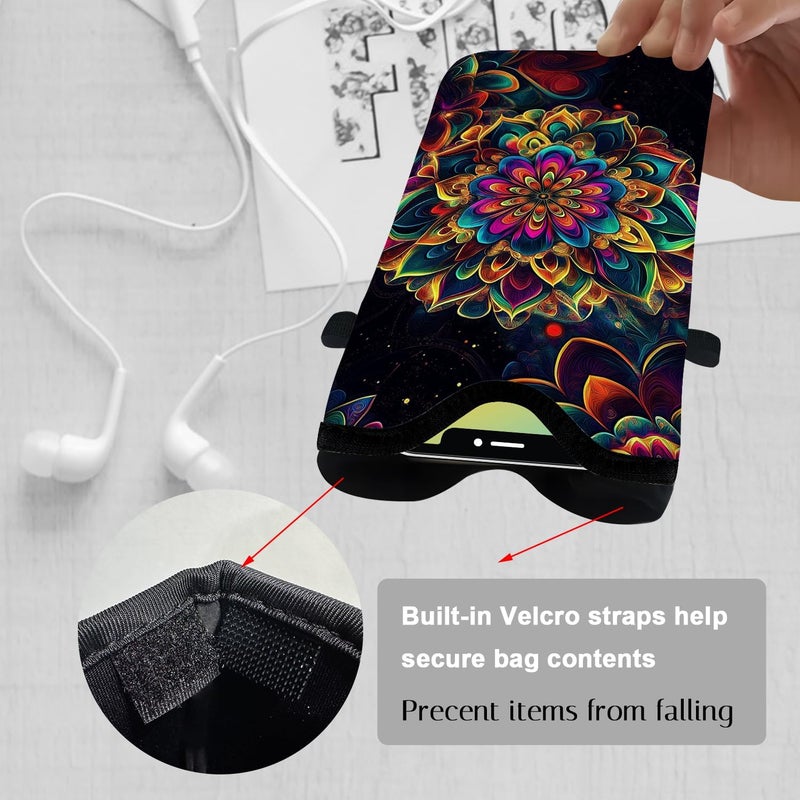 otilil Neoprene Cell Phone Sleeve Pouch Case Bag with Crossbody Strap Neck Lanyard for Women 7.1 X 3.9 in Floral - Image 3